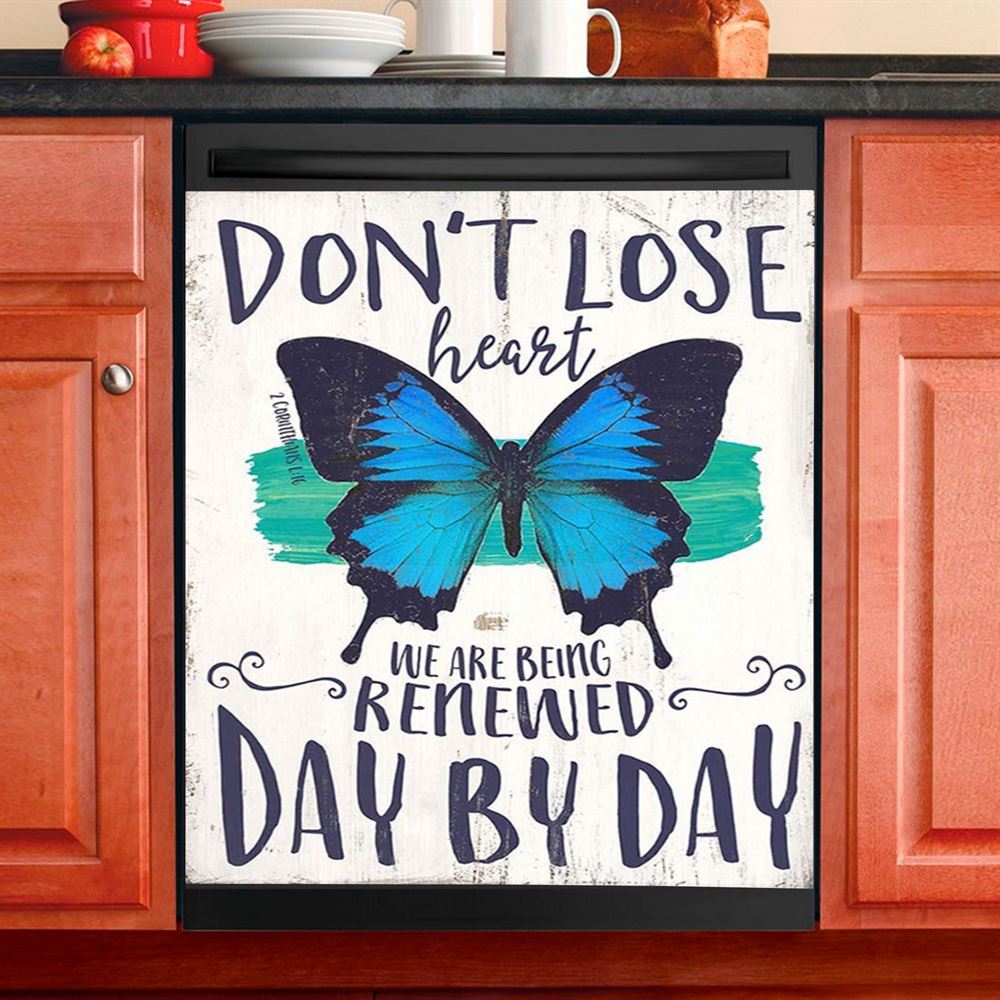 Corinthians 1 16 Don'T Lose Heart Dishwasher Cover, Blue Butterfly Dishwasher Magnet Cover, Christian Gift For Women