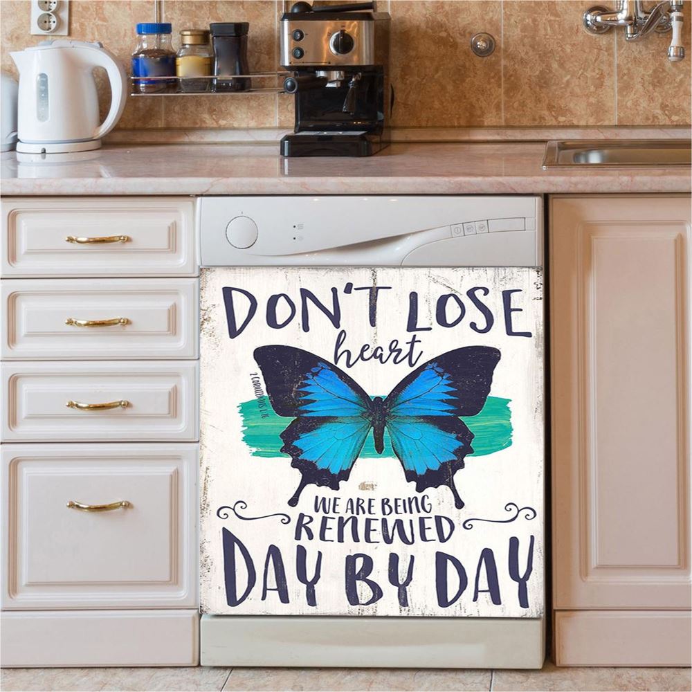 Corinthians 1 16 Don'T Lose Heart Dishwasher Cover, Blue Butterfly Dishwasher Magnet Cover, Christian Gift For Women