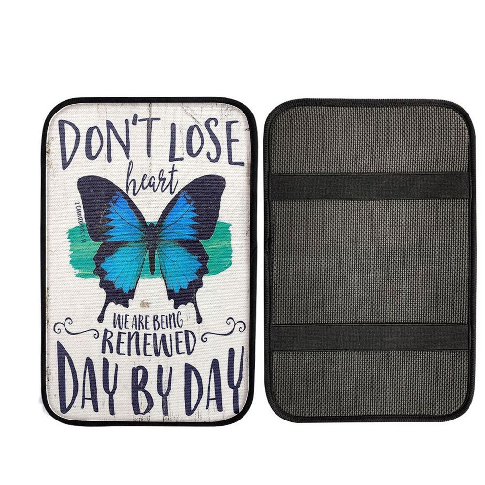 Corinthians 1 16 Don't Lose Heart Car Armrest Pad - Blue Butterfly Car Armrest Pad - Christian Gift For Women, Christian Car Accessories