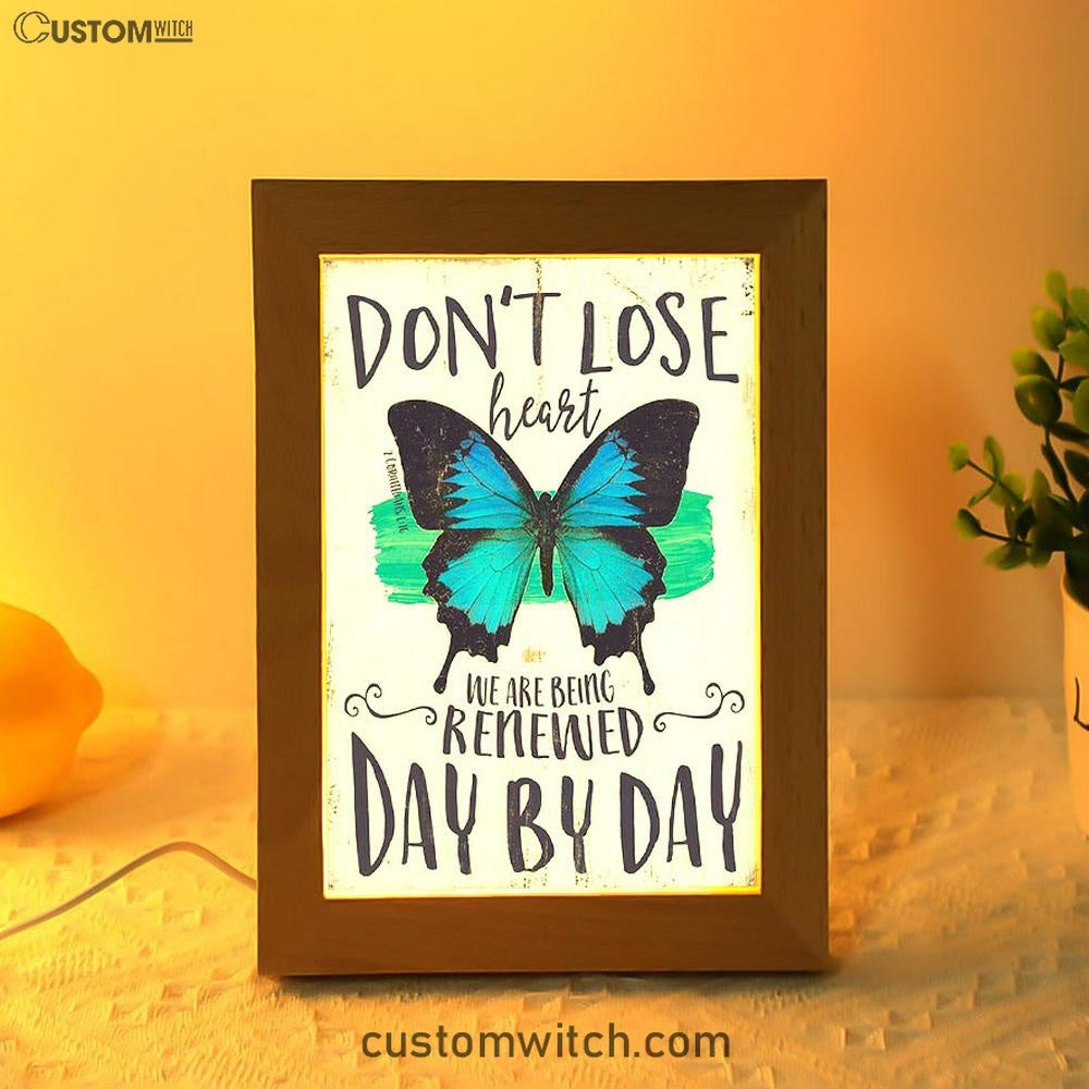 Corinthians 1 16 Don't Lose Heart Frame Lamp - Blue Butterfly Art - Christian Gift For Women