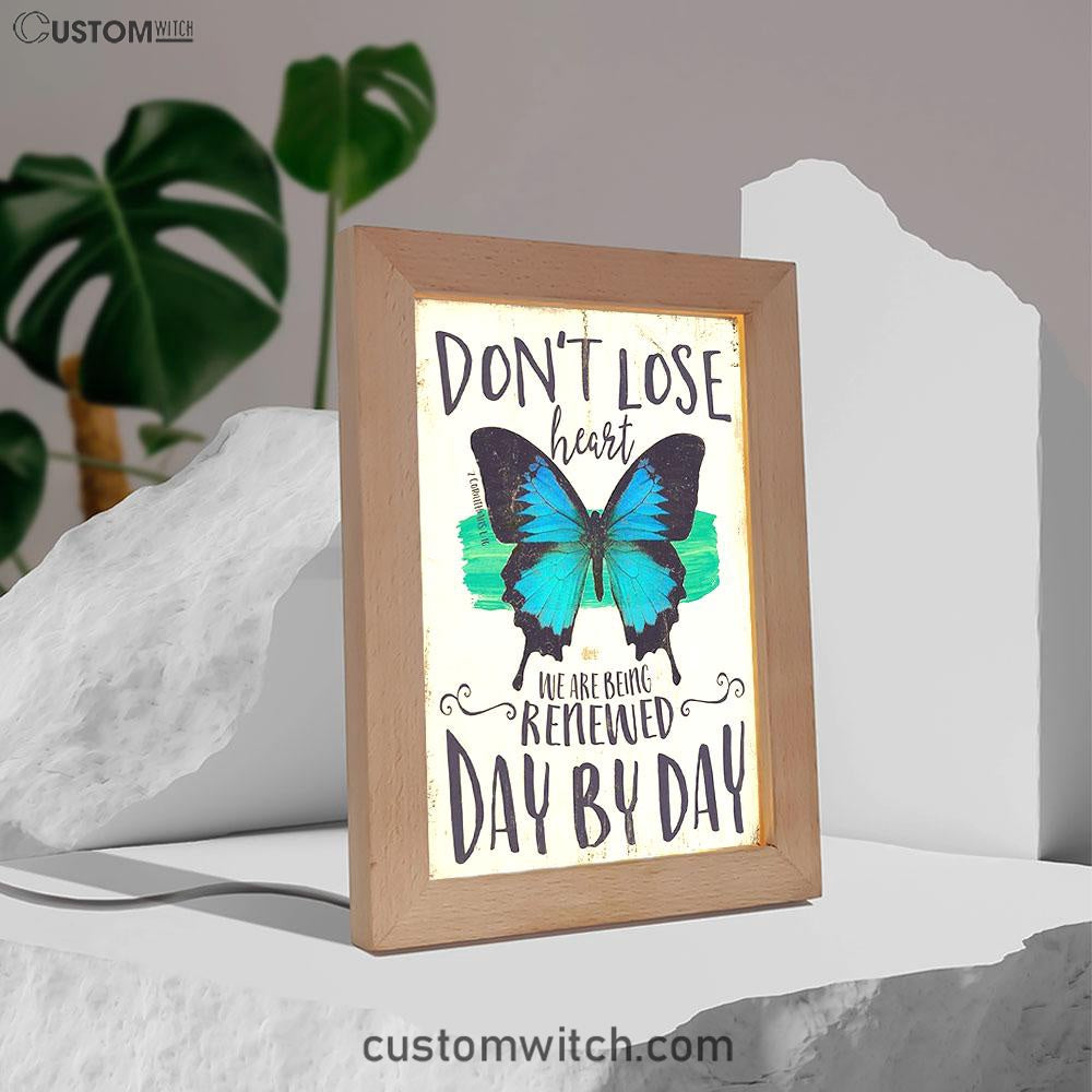 Corinthians 1 16 Don't Lose Heart Frame Lamp - Blue Butterfly Art - Christian Gift For Women