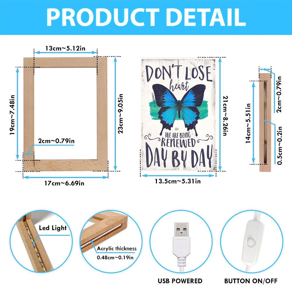 Corinthians 1 16 Don't Lose Heart Frame Lamp - Blue Butterfly Art - Christian Gift For Women