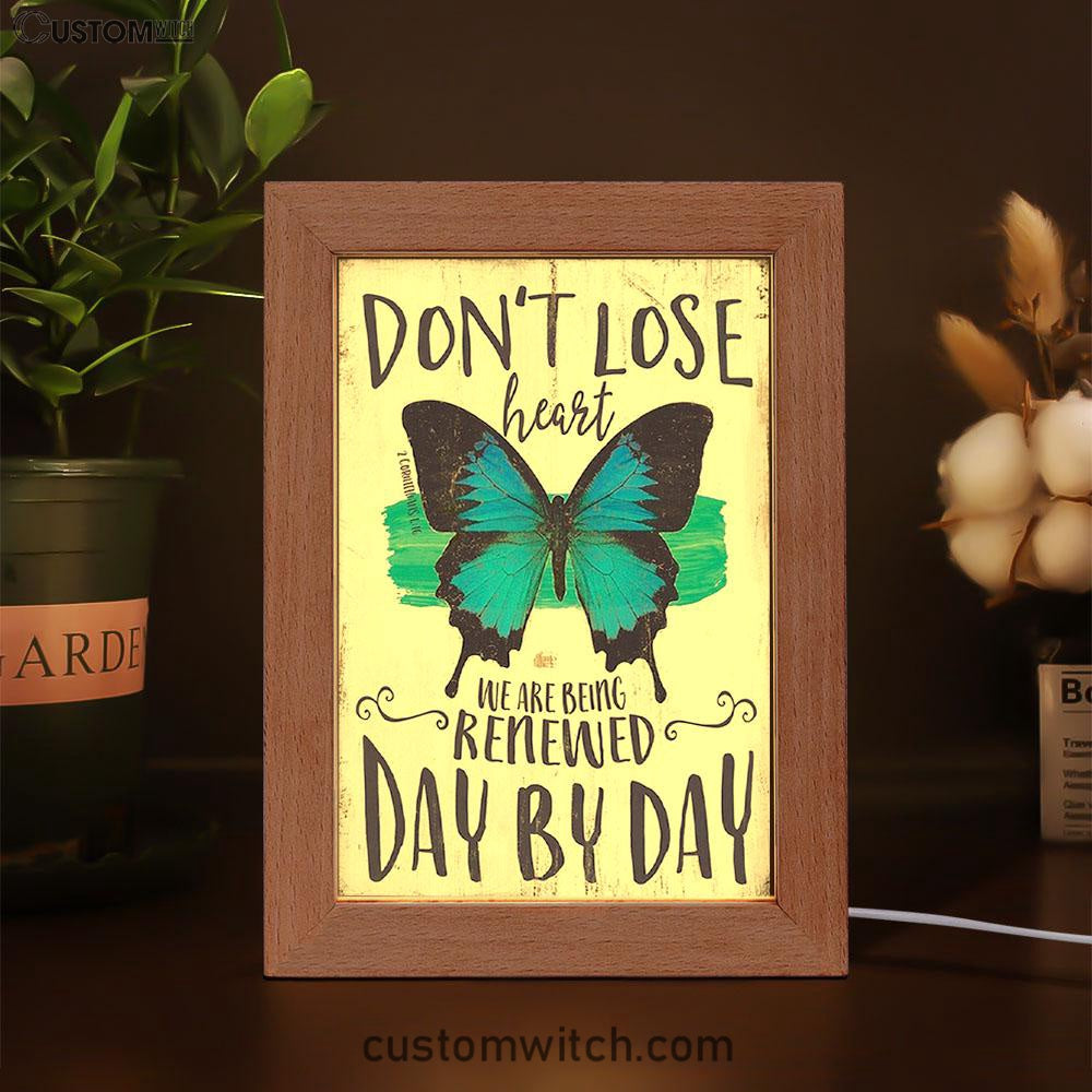 Corinthians 1 16 Don't Lose Heart Frame Lamp - Blue Butterfly Art - Christian Gift For Women