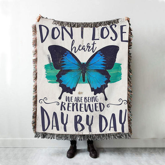 Corinthians 1 16 Don't Lose Heart Woven Blanket - Blue Butterfly Throw Blanket - Christian Gift For Women