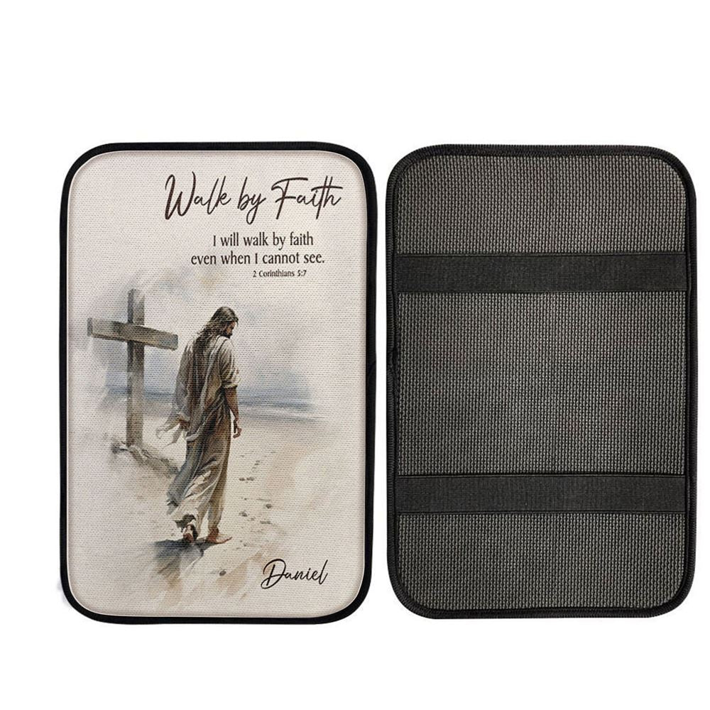 Corinthians 57 Walk By Faith Jesus & Cross Personalized Car Center Console Cover, Christian Car Accessories