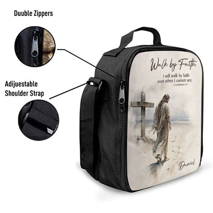 Corinthians 57 Walk By Faith Jesus & Cross Personalized Lunch Bag, Christian Lunch Bag For School, Picnic, Religious Lunch Bag