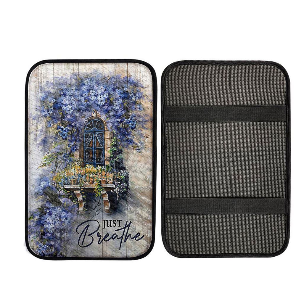 Cosmos Flower Just Breathe Car Center Console Cover, Christian Car Accessories