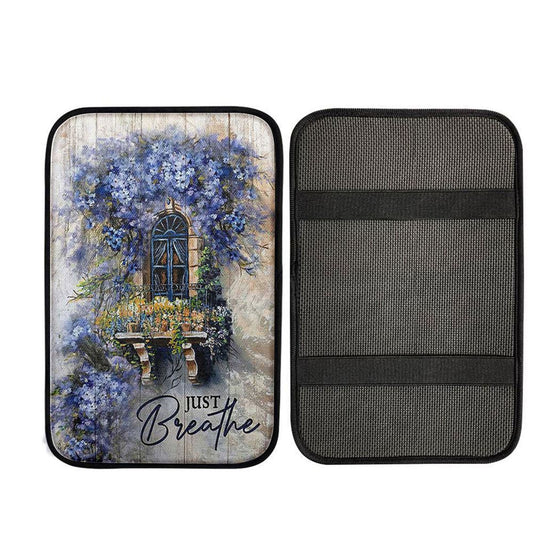 Cosmos Flower Just Breathe Car Center Console Cover, Christian Car Accessories