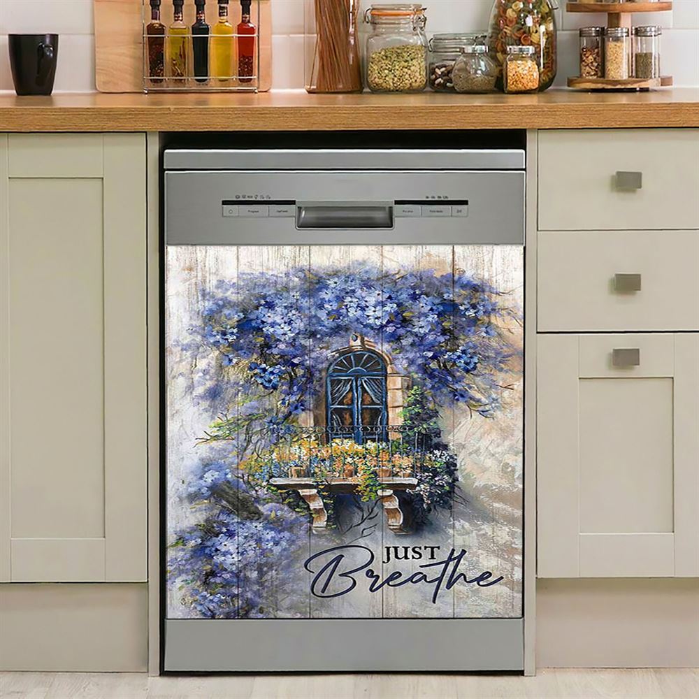 Cosmos Flower Just Breathe Dishwasher Cover, Bible Verse Dishwasher Magnet Cover, Christian Inspirational Kitchen Decor