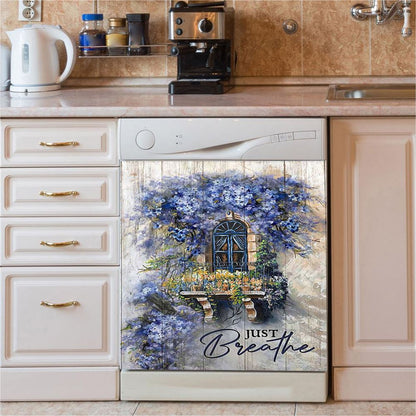 Cosmos Flower Just Breathe Dishwasher Cover, Bible Verse Dishwasher Magnet Cover, Christian Inspirational Kitchen Decor