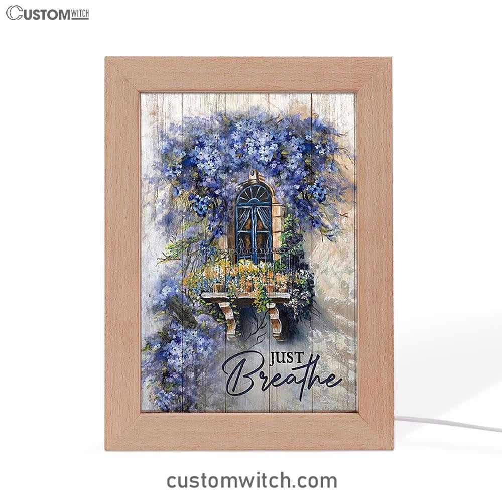 Cosmos Flower Just Breathe Frame Lamp Art - Bible Verse Art - Christian Inspirational Decor