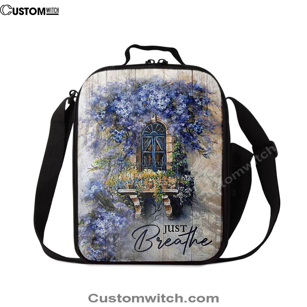 Cosmos Flower Just Breathe Lunch Bag, Christian Lunch Bag For School, Picnic, Religious Lunch Bag