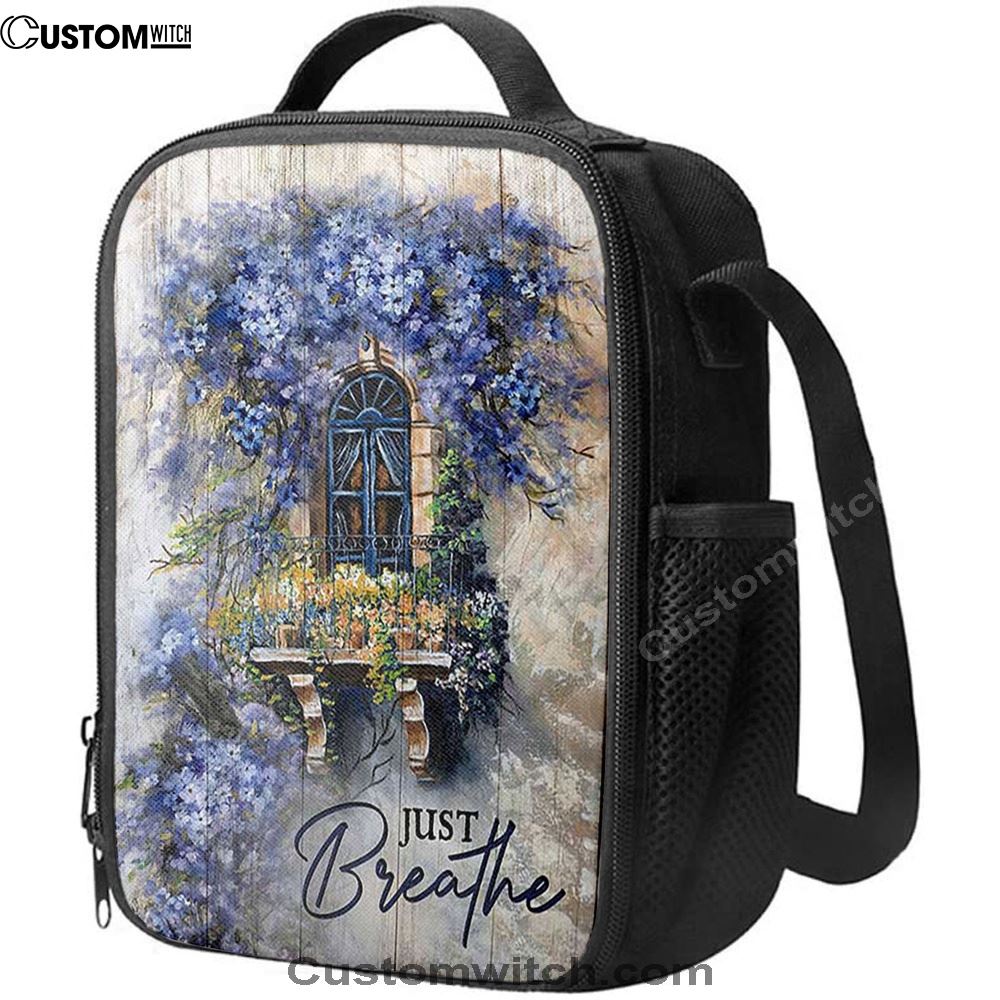 Cosmos Flower Just Breathe Lunch Bag, Christian Lunch Bag For School, Picnic, Religious Lunch Bag