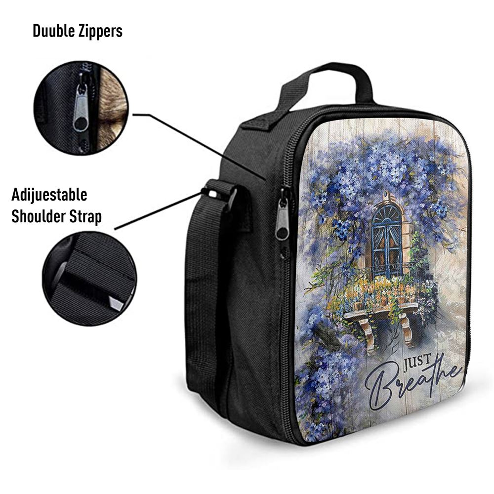 Cosmos Flower Just Breathe Lunch Bag, Christian Lunch Bag For School, Picnic, Religious Lunch Bag