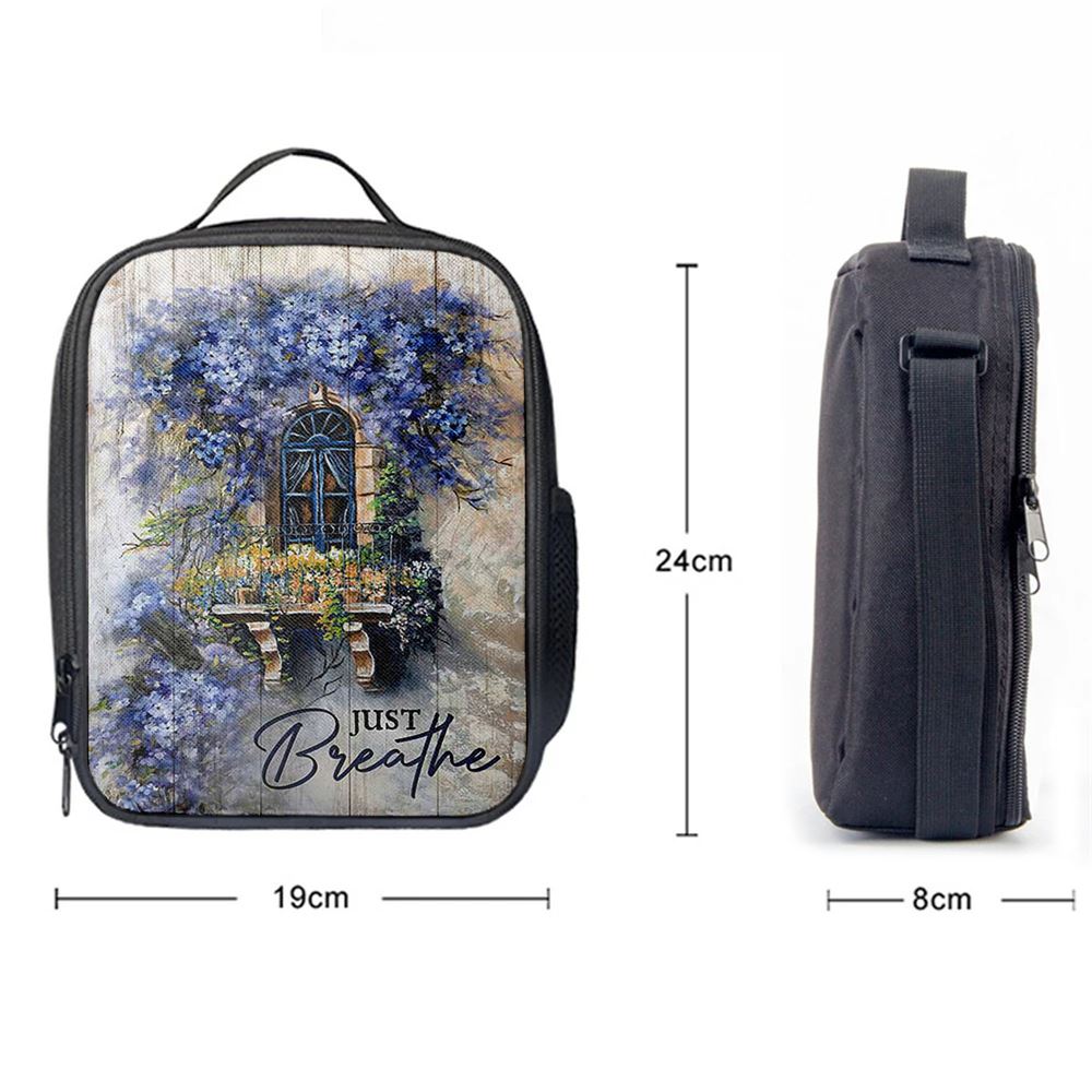 Cosmos Flower Just Breathe Lunch Bag, Christian Lunch Bag For School, Picnic, Religious Lunch Bag