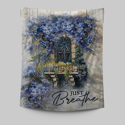 Cosmos Flower Just Breathe Tapestry Art - Bible Verse Wall Art - Christian Inspirational Wall Decor