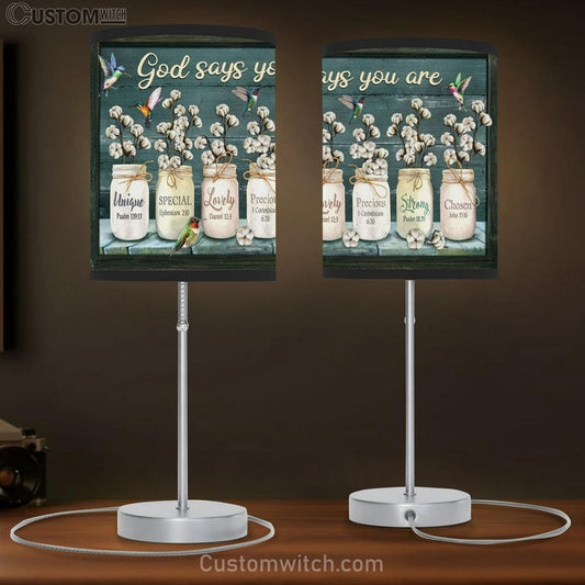 Cotton Flower Colorful Hummingbirds God Says You Are Table Lamb