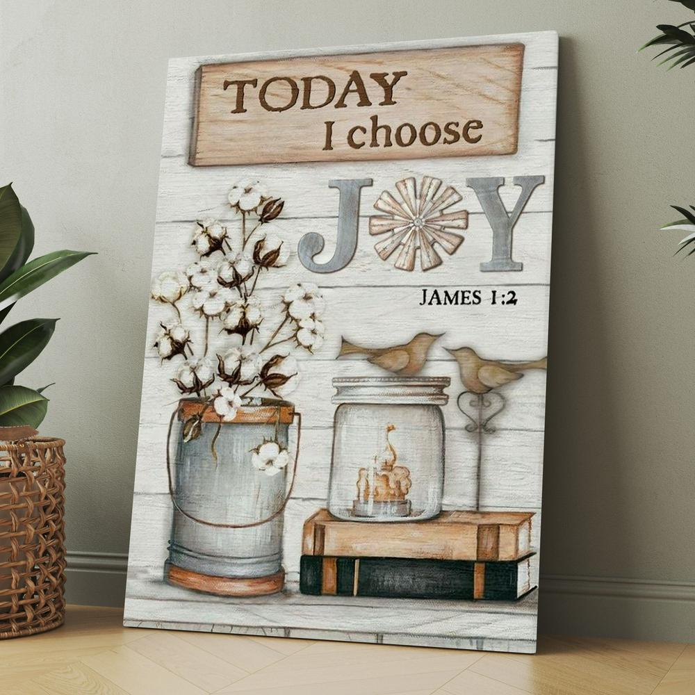 Cotton Flower Drawing, Bird Couple, Today I Choose Joy Canvas, Christmas Gift for Christian