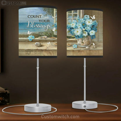 Count your blessings Flower bouquet White Butterfly Table Lamb Gift - Bible Verse Table Lamb - Religious Bedroom Decor