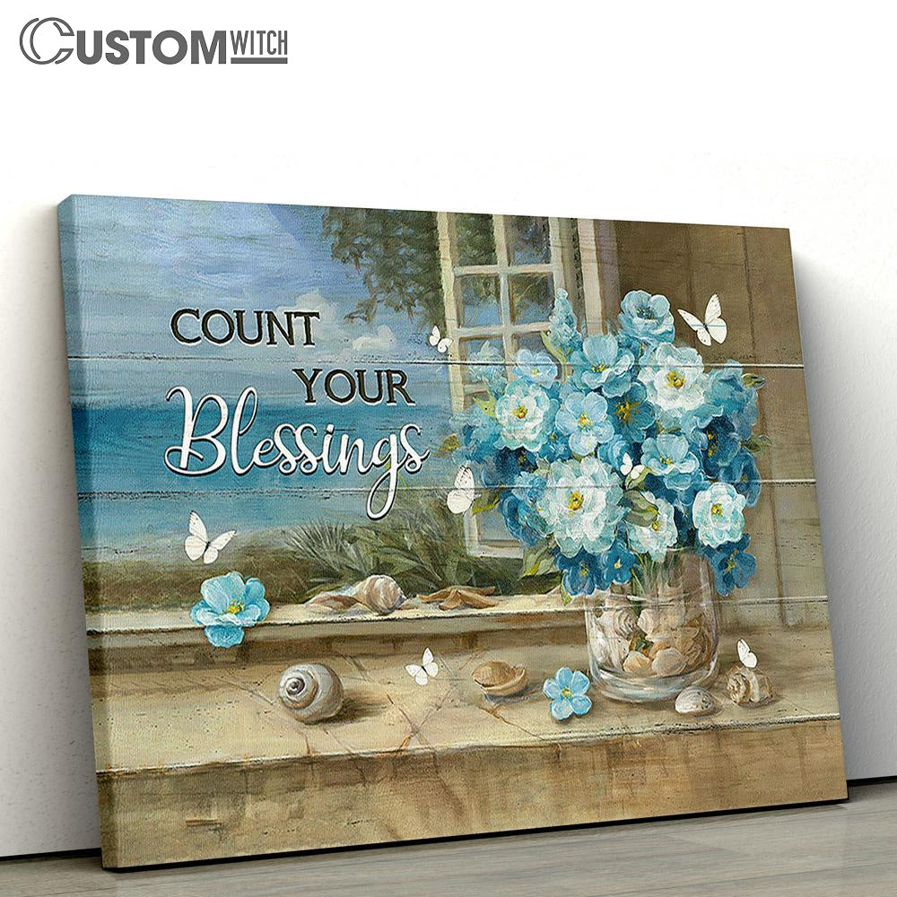 Count your blessings Flower bouquet White Butterfly Canvas Wall Art - Bible Verse Canvas - Religious Prints