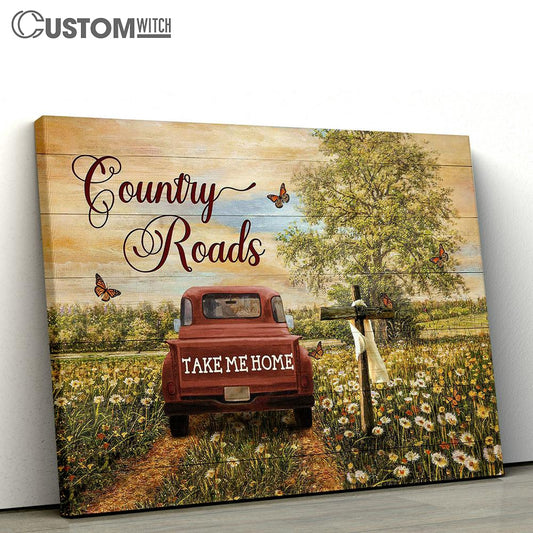 Country Roads Take Me Home Dandelion Field Ladybug Car Canvas Wall Art - Bible Verse Canvas - Religious Prints