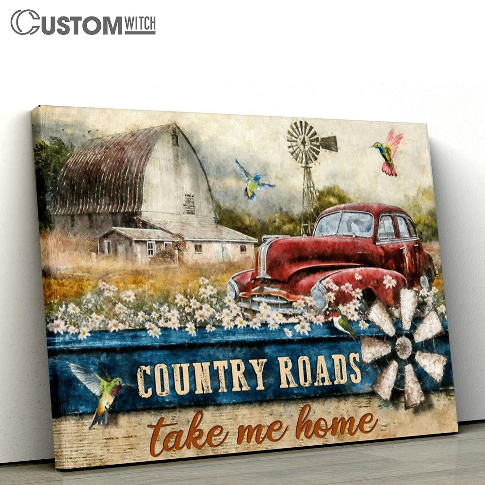 Country Roads Take Me Home Hummingbird Old Car Large Canvas Art - Christian Wall Art Home Decor - Religious Canvas Prints