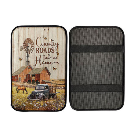 Country Roads Take Me Home Ladybug Car Horse Car Center Console Cover - Gift For Horse Lover, Christian Car Armrest Accessories