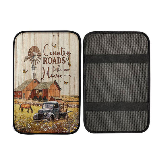 Country Roads Take Me Home Ladybug Car Horse Car Center Console Cover - Gift For Horse Lover, Christian Car Armrest Accessories