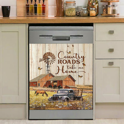 Country Roads Take Me Home Ladybug Car Horse Dishwasher Cover, Christian Dishwasher Magnet Cover, Gift For Horse Lover