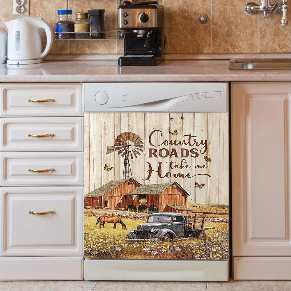 Country Roads Take Me Home Ladybug Car Horse Dishwasher Cover, Christian Dishwasher Magnet Cover, Gift For Horse Lover
