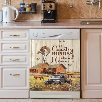 Country Roads Take Me Home Ladybug Car Horse Dishwasher Cover, Christian Dishwasher Magnet Cover, Gift For Horse Lover
