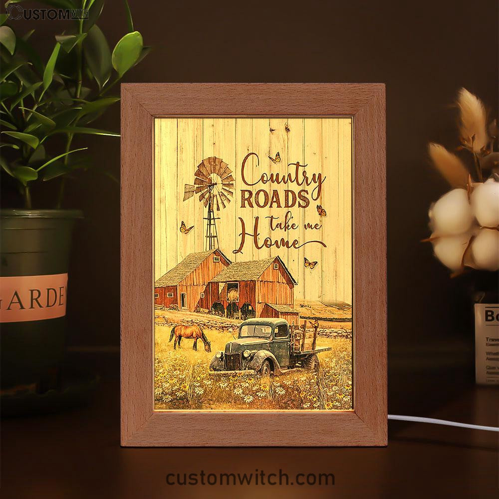 Country Roads Take Me Home Ladybug Car Horse Frame Lamp Art - Christian Frame Lamp - Gift For Horse Lover