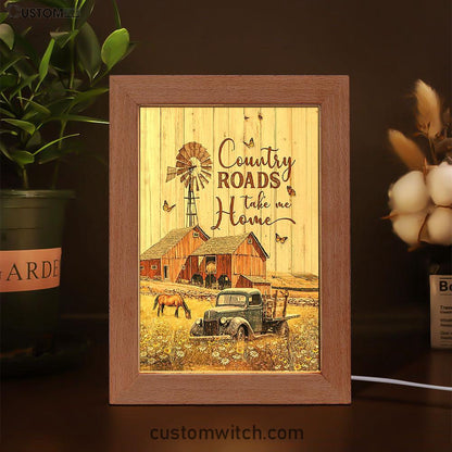 Country Roads Take Me Home Ladybug Car Horse Frame Lamp Art - Christian Frame Lamp - Gift For Horse Lover