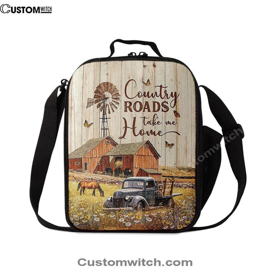 Country Roads Take Me Home Ladybug Car Horse Lunch Bag, Christian Lunch Bag For School, Picnic, Religious Lunch Bag