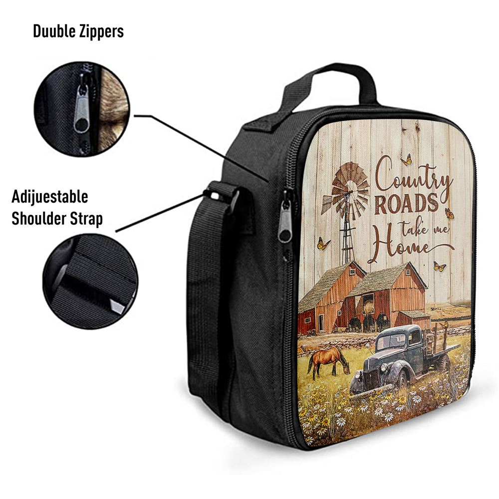 Country Roads Take Me Home Ladybug Car Horse Lunch Bag, Christian Lunch Bag For School, Picnic, Religious Lunch Bag