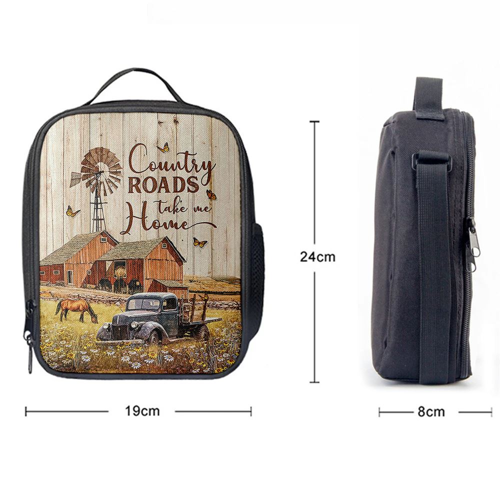 Country Roads Take Me Home Ladybug Car Horse Lunch Bag, Christian Lunch Bag For School, Picnic, Religious Lunch Bag