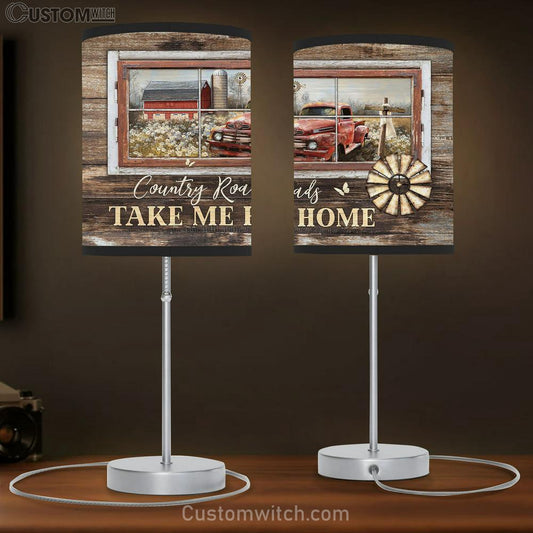 Country Roads Take Me Home Old Red Truck Wooden Cross Large Table Lamb - Christian Lamb Gift - Bible Verse Table Lamb Art