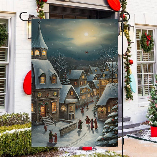 Country Village Scene Covered Snow Flag, Christmas Garden Flag, Home Decor Accessories, Christmas Outdoor Decor Ideas