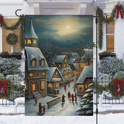Country Village Scene Covered Snow Flag, Christmas Garden Flag, Home Decor Accessories, Christmas Outdoor Decor Ideas