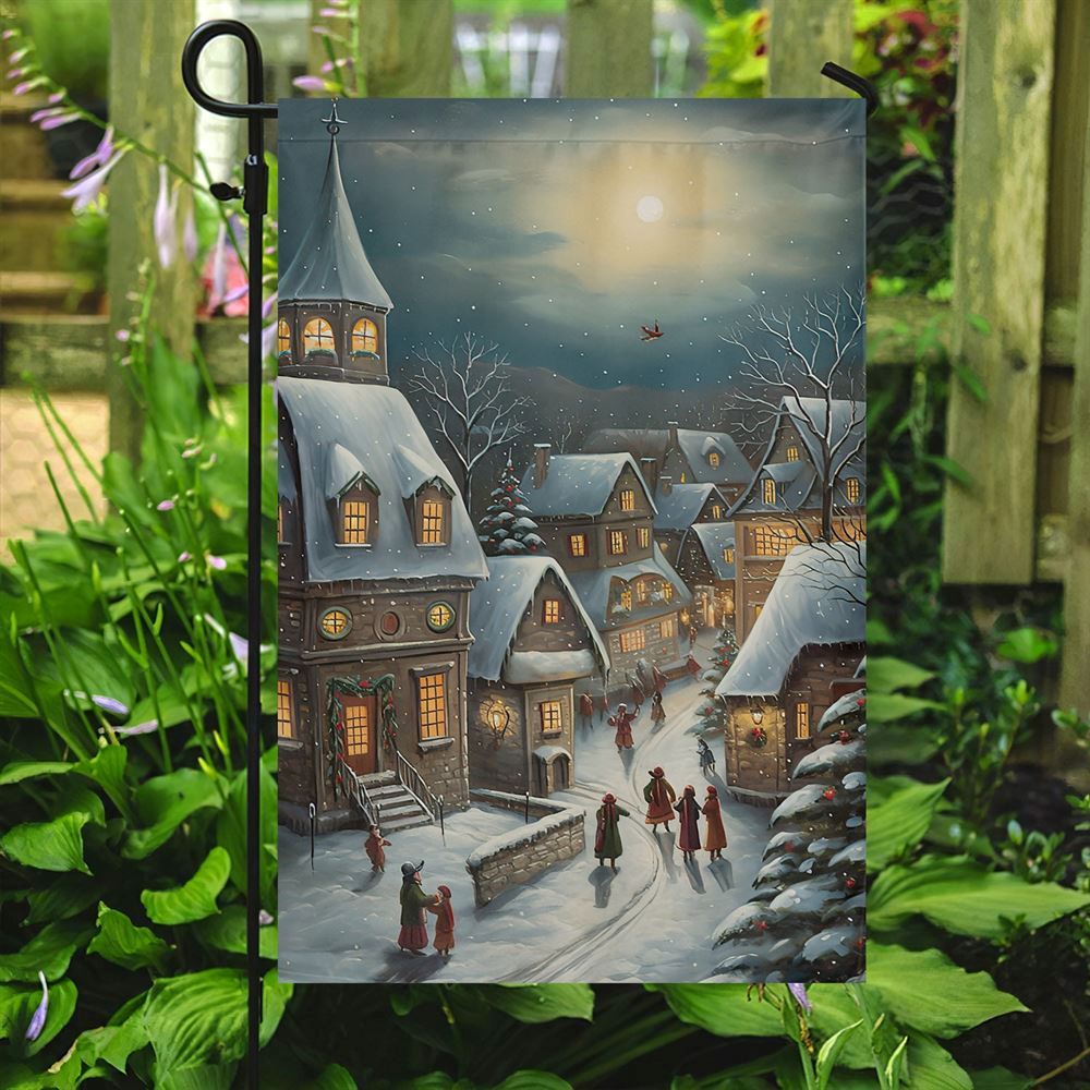 Country Village Scene Covered Snow Flag, Christmas Garden Flag, Home Decor Accessories, Christmas Outdoor Decor Ideas