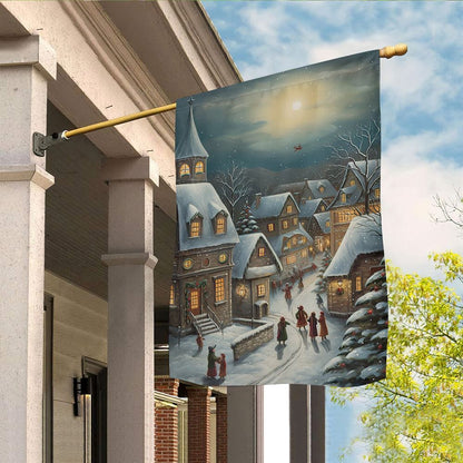 Country Village Scene Covered Snow Flag, Christmas Garden Flag, Home Decor Accessories, Christmas Outdoor Decor Ideas
