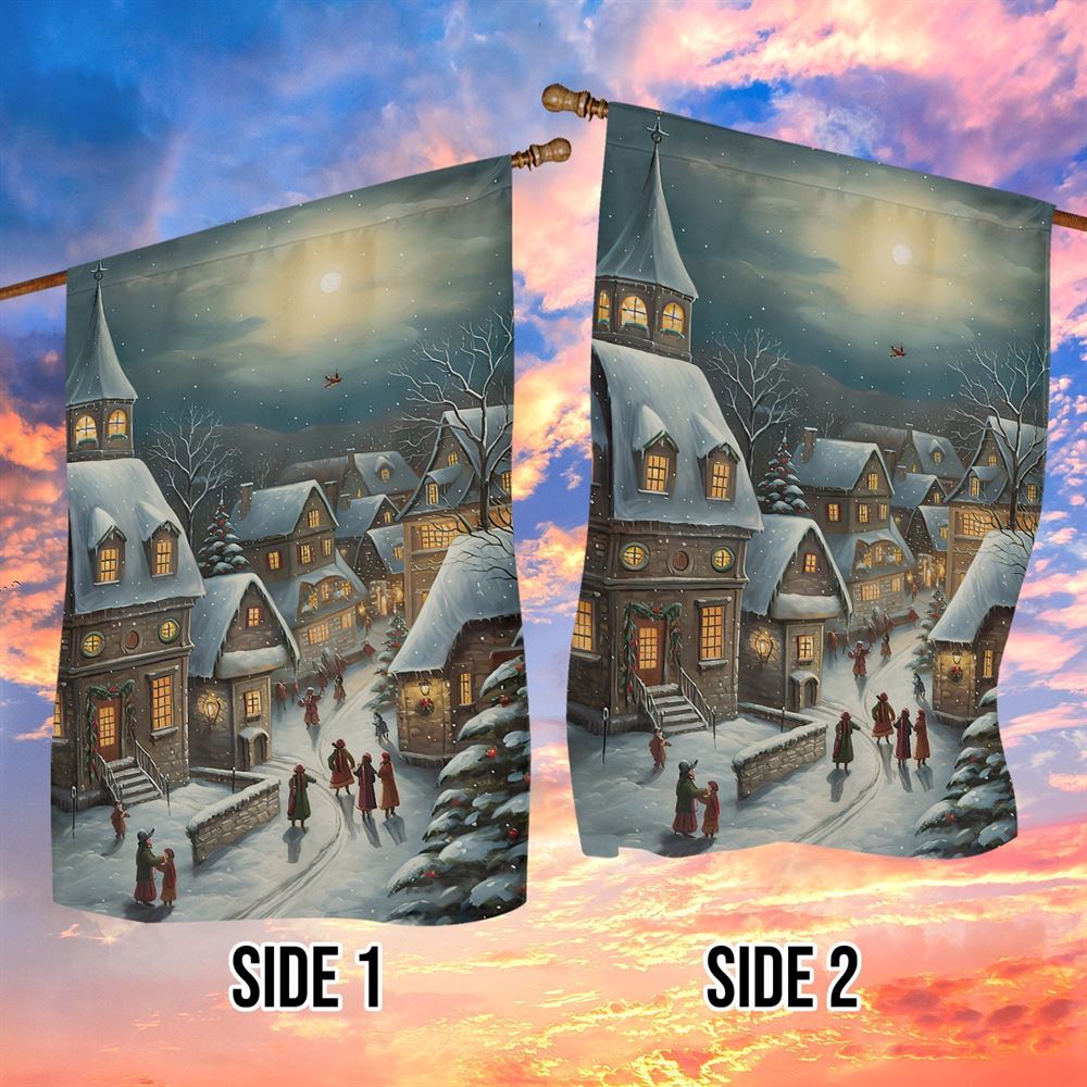 Country Village Scene Covered Snow Flag, Christmas Garden Flag, Home Decor Accessories, Christmas Outdoor Decor Ideas