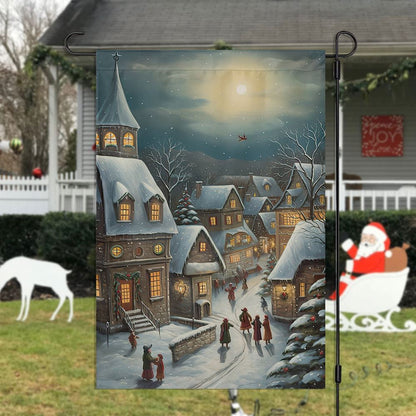 Country Village Scene Covered Snow Flag, Christmas Garden Flag, Home Decor Accessories, Christmas Outdoor Decor Ideas