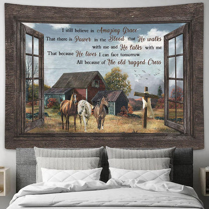 Countryside Horse I Still Believe In Grace Tapestry Wall Art - Bible Verse Tapestry - Religious Tapestry Wall Hanging