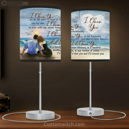 Couple Blue Ocean Sunset And I'd Choose You Table Lamb Gift - Bible Verse Table Lamb - Religious Bedroom Decor