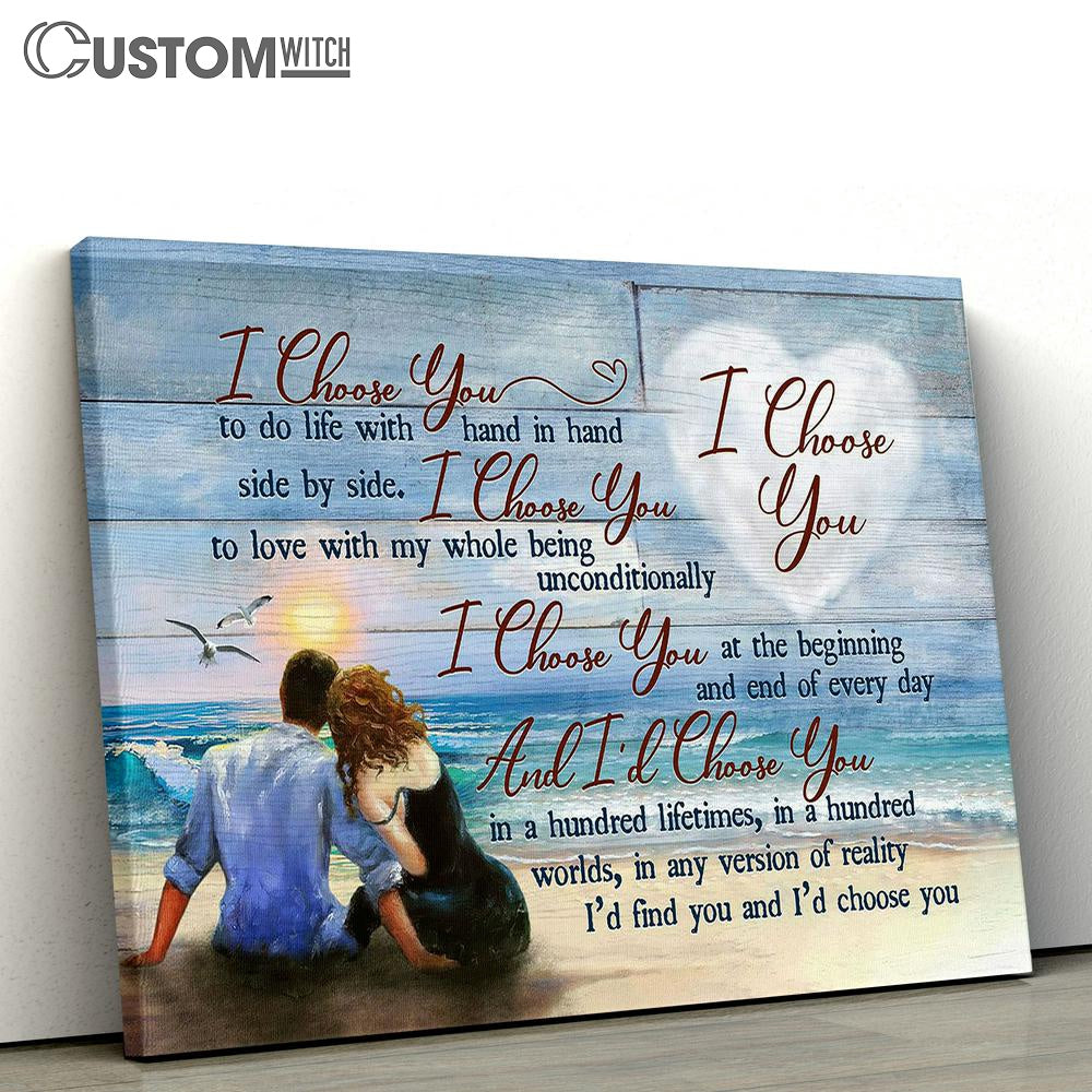 Couple Blue Ocean Sunset And I'd Choose You Canvas Wall Art - Bible Verse Canvas - Religious Prints