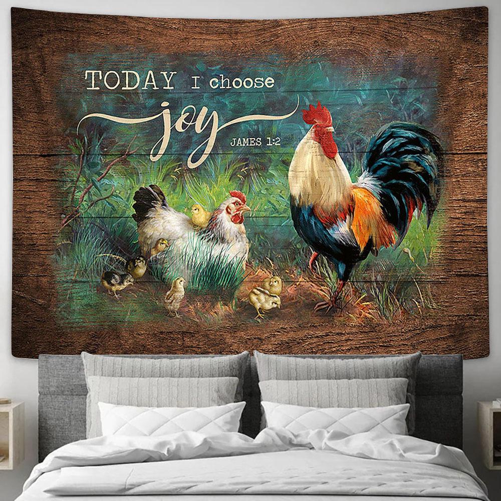 Couple Chicken Today I Choose Joy Tapestry Wall Art - Bible Verse Tapestry - Religious Tapestry Wall Hanging