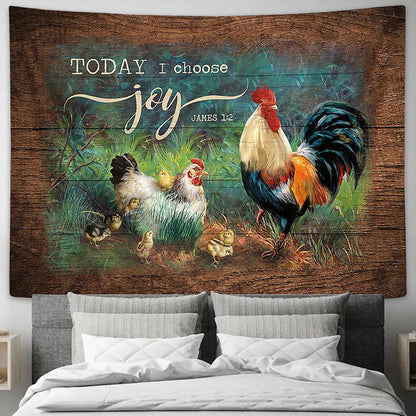 Couple Chicken Today I Choose Joy Tapestry Wall Art - Bible Verse Tapestry - Religious Tapestry Wall Hanging