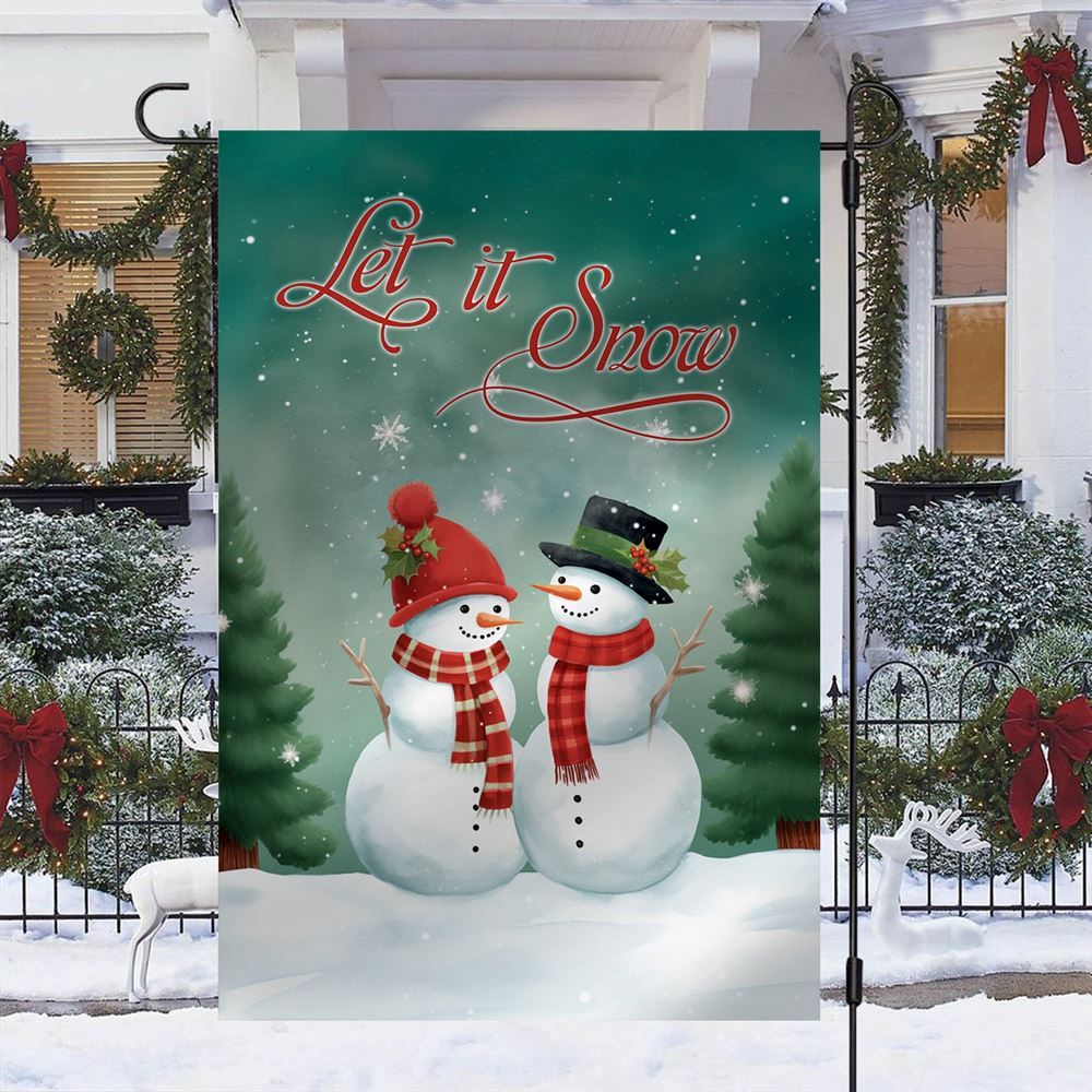 Couple Snowman Let It Snow Flag, Christmas Garden Flag, Home Decor Accessories, Christmas Outdoor Decor Ideas