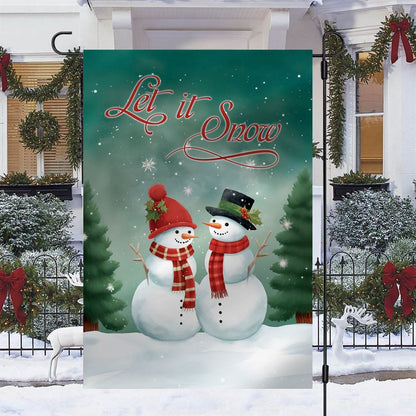 Couple Snowman Let It Snow Flag, Christmas Garden Flag, Home Decor Accessories, Christmas Outdoor Decor Ideas